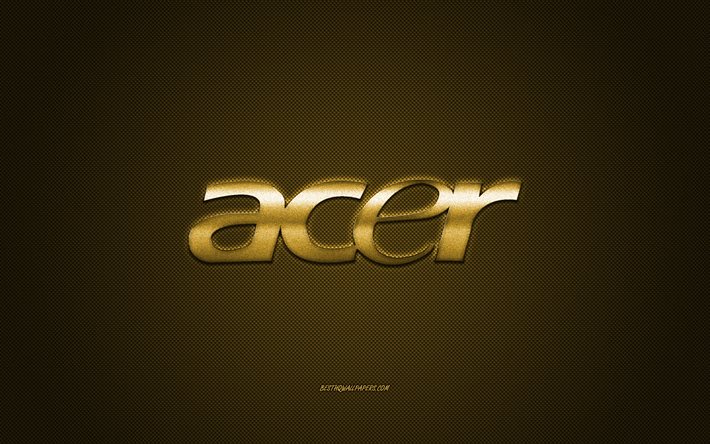 Acer-logo, kultahiilitausta, Acer-metallilogo, Acer-kultainen tunnus, Acer, kultahiilinen rakenne