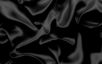 trama di seta nera, 4k, sfondo di seta onde nere, trama di onde di seta, sfondo di seta, trama di tessuto nero, trama di raso nero