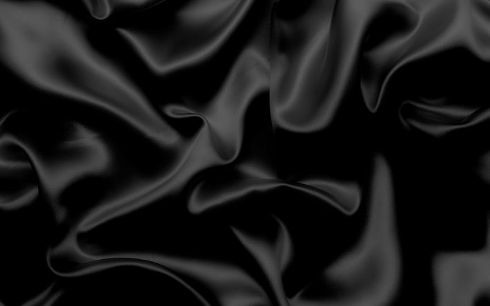 نسيج الحرير الأسود, 4 ك, موجات سوداء خلفية الحرير, موجات الحرير الملمس, الحرير الخلفية, نسيج نسيج أسود, نسيج الساتان الأسود