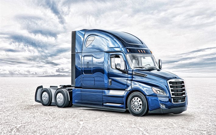 Freightliner Cascadia, 2021, Ext&#233;rieur, New Blue Cascadia, Freightliner, Vue de face, Camions am&#233;ricains, Camions Freightliner