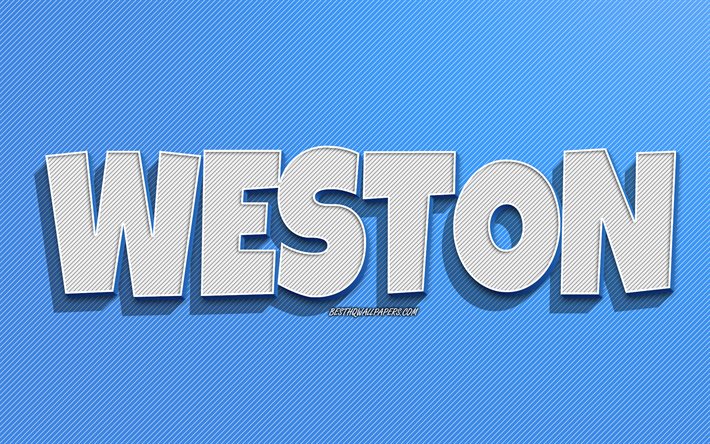 Weston, sfondo a righe blu, sfondi con nomi, nome Weston, nomi maschili, biglietto di auguri Weston, disegni al tratto, foto con nome Weston