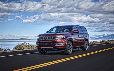 2022, Jeep Wagoneer, 4k, vista frontale, esterno, nuovo Wagoneer rosso, SUV di grandi dimensioni, auto americane, Jeep