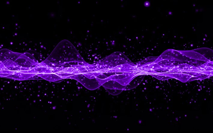 viole onda astratta, sfondo nero, sfondo di onde, onda di viola, sfondo di onda viole creativa, onde astratte