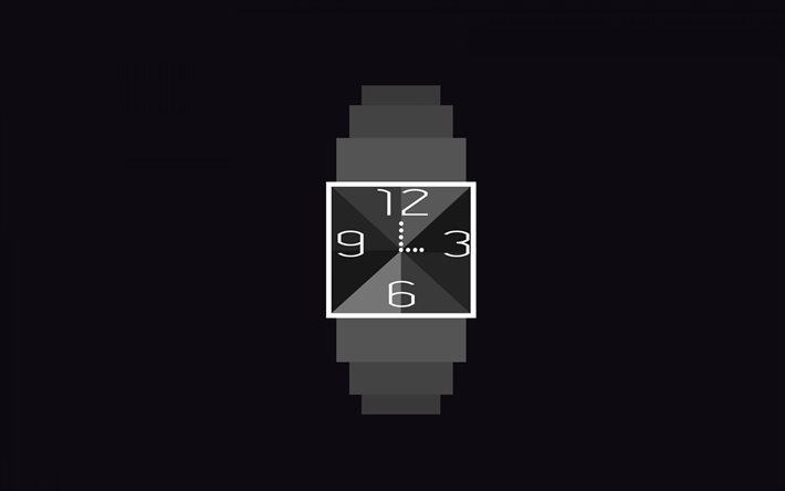 montre-bracelet, minimal, fond gris, cr&#233;atif, concepts de temps, horloges, montres