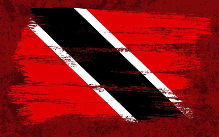 4k, bandiera di Trinidad e Tobago, bandiere grunge, paesi nordamericani, simboli nazionali, tratto di pennello, arte grunge, Nord America, Trinidad e Tobago