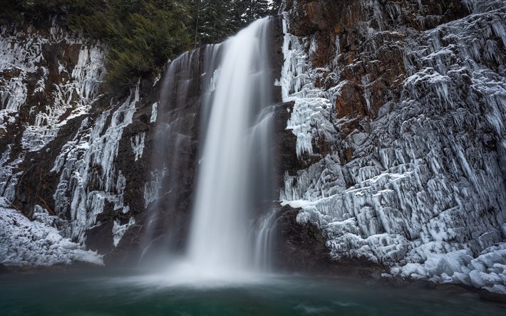 Franklin Falls, vattenfall, rockal, Snoqualmie River, h&#228;rligt vattenfall, afton, Washington State, USA