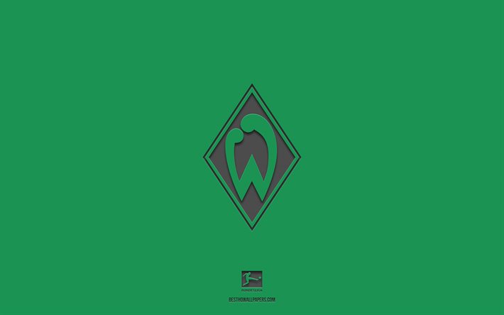 SV Werder Bremen, sfondo verde, squadra di calcio tedesca, emblema SV Werder Bremen, Bundesliga, Germania, calcio, logo SV Werder Bremen