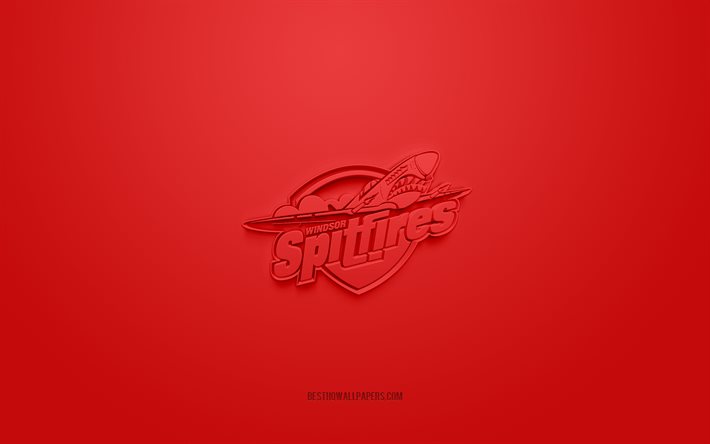 Windsor Spitfires, kreativ 3D-logotyp, r&#246;d bakgrund, OHL, 3d emblem, Kanadensiskt HockeyLag, Ontario Hockey League, Ontario, Kanada, 3d konst, hockey, Windsor Spitfires 3d-logotyp