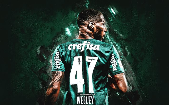 Wesley Ribeiro Silva, Palmeiras, Footballeur br&#233;silien, Green Stone Background, Football, Sociedade Esportiva Palmeiras