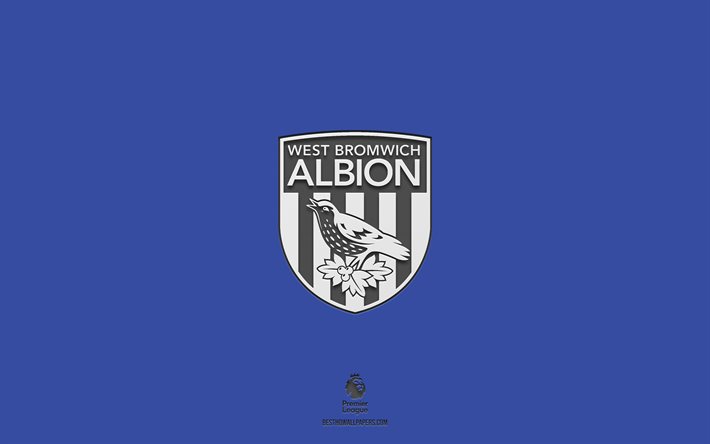 West Bromwich Albion FC, bl&#229; bakgrund, engelskt fotbollslag, West Bromwich Albion FC emblem, Premier League, England, fotboll, West Bromwich Albion FC logotyp