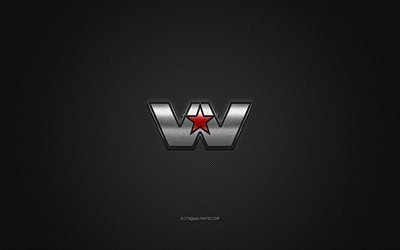 Western Star logo, red logo, gray carbon fiber background, Western Star metal emblem, Western Star, cars brands, creative art