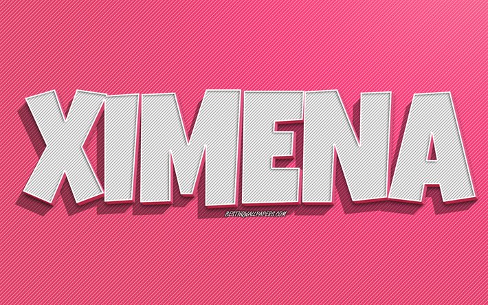 Ximena, sfondo linee rosa, sfondi con nomi, nome Ximena, nomi femminili, biglietto di auguri Ximena, line art, immagine con nome Ximena