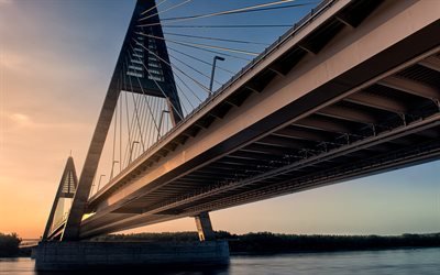 Medieri Bridge, river, Danube, Budapest, sunset, Hungary