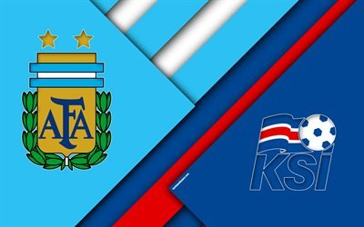 Argentina vs Iceland, football match, 4k, 2018 FIFA World Cup, Group D, logos, material design, abstraction, Russia 2018, football, national teams, creative art, promo