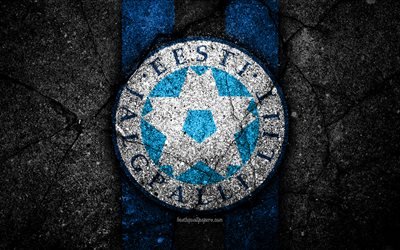 Estniska fotboll, 4k, emblem, UEFA, Europa, fotboll, asfalt konsistens, Estland, Europeiska nationella fotbollslag, Estland landslaget