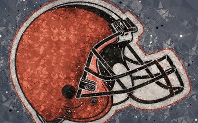 Cleveland Browns, 4k, el logotipo, el arte geom&#233;trico, american club de f&#250;tbol, arte creativo, gris abstracto de fondo, de la NFL, de Cleveland, Ohio, estados UNIDOS, el F&#250;tbol Americano de la Conferencia Nacional de la Liga de F&#250;tbol