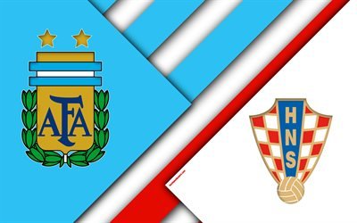 Argentina vs Croazia, partita di calcio, 4k, 2018 della Coppa del Mondo FIFA, Gruppo D, loghi, design dei materiali, l&#39;astrazione, la Russia 2018, di calcio, squadre nazionali, arte creativa, promo