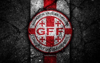 Georgian football team, 4k, emblem, UEFA, Europe, football, asphalt texture, soccer, Georgia, European national football teams, Georgia national football team