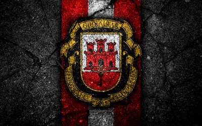 Gibraltar football team, 4k, emblem, UEFA, Europe, football, asphalt texture, soccer, Gibraltar, European national football teams, Gibraltar national football team