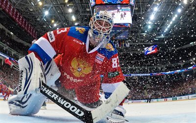 Vasily Koshechkin, ice hockey goaltender, Russian national hockey team, hockey stadium, Russia