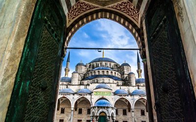 Sultan Ahmed-Mosk&#233;n, Istanbul, Turkiet, gate, arch, Bl&#229; Mosk&#233;n, Islamiska, Sent I Klassisk Ottomansk