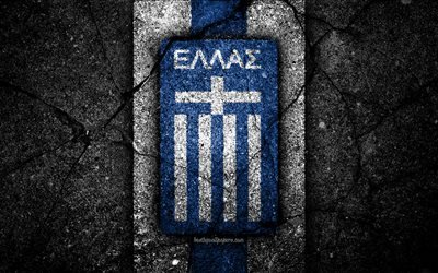 Griego equipo de f&#250;tbol, 4k, con el emblema de la UEFA, Europa, el f&#250;tbol, el asfalto, la textura, Grecia, los pa&#237;ses Europeos de los equipos de f&#250;tbol, equipo nacional de f&#250;tbol de Grecia