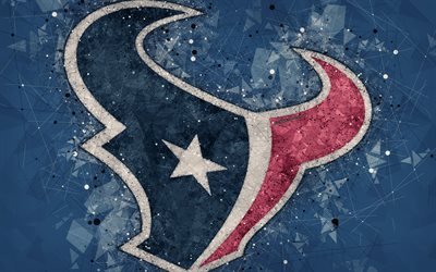 Houston Texans, 4k, logo, geometric art, american football club, creative art, blue abstract background, NFL, Houston, Texas, USA, American Football Conference, National Football League