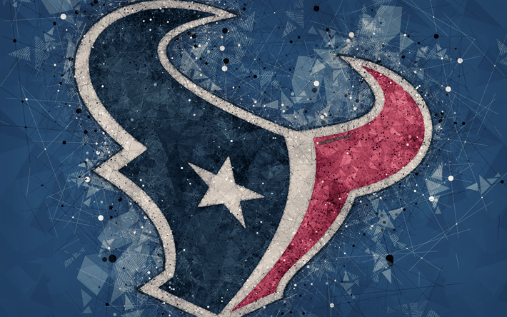 Texans de Houston, 4k, logo, geometric art, american football club, art cr&#233;atif, abstrait bleu fond, de la NFL, Houston, Texas, etats-unis, le Football Am&#233;ricain de la Conf&#233;rence de la Ligue Nationale de Football