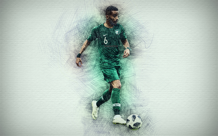 4k, Mohammed Al-Burayk, Arabia squadra di calcio, opere d&#39;arte, calcio, Al-Burayk, i calciatori, il disegno di Mohammed Al-Burayk, Arabia Saudita Nazionale