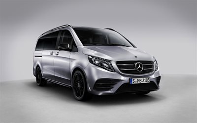 Mercedes-Benz V-Class, 2018, la Noche de la Edici&#243;n, minivan, el ajuste de V-Clase, de plata nueva V-Class, coches alemanes, Mercedes
