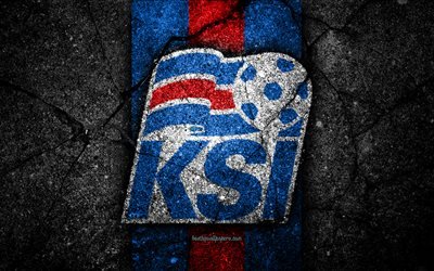 Icelandic football team, 4k, emblem, UEFA, Europe, football, asphalt texture, soccer, Iceland, European national football teams, Iceland national football team
