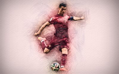 Cristiano Ronaldo, 4k, Portuguese football team, CR7, artwork, soccer, Ronaldo, footballers, drawing Cristiano Ronaldo, Portugal National Team