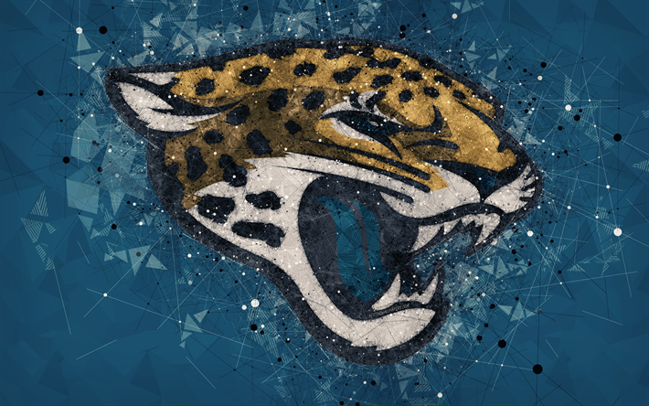 Jacksonville Jaguars, 4k, logo, geometrinen taide, american football club, creative art, sininen abstrakti tausta, NFL, Jacksonville, Florida, USA, American Football Conference, National Football League