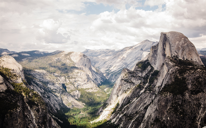 4k, el Valle de Yosemite, el verano, el bosque, las monta&#241;as, el Parque Nacional de Yosemite, Sierra Nevada, estados UNIDOS, Am&#233;rica