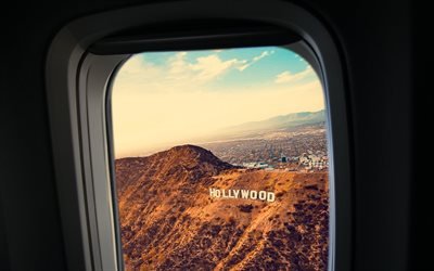 Hollywood, America, porthole, plane, travel concept, USA