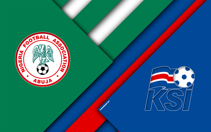 Nigeria vs Iceland, football match, 4k, 2018 FIFA World Cup, Group D, logos, material design, abstraction, Russia 2018, football, national teams, creative art, promo
