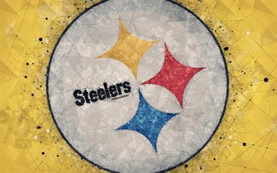 Pittsburgh Steelers, 4k, logo, geometric art, american football club, creative art, yellow abstract background, NFL, Pittsburgh, Pennsylvania, USA, American Football Conference, National Football League