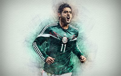 4k, Carlos Vela, Mexican football team, artwork, soccer, Vela, footballers, drawing Carlos Vela, Mexico National Team
