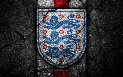 English football team, 4k, emblem, UEFA, Europe, football, asphalt texture, soccer, England, European national football teams, England national football team
