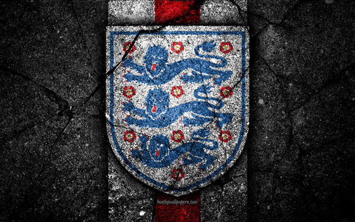 Squadra di calcio inglese, 4k, emblema, la UEFA, l&#39;Europa, il calcio, l&#39;asfalto texture, calcio, Inghilterra, Europeo per squadre nazionali di calcio, squadra nazionale di calcio in Inghilterra