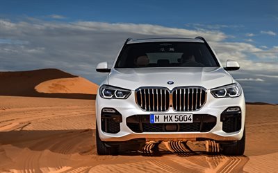 BMW X5 M Sport, 2018, XDrive30d, front view, white luxury crossover, new white X5, German cars, BMW