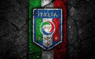Italian football team, 4k, emblem, UEFA, Europe, football, asphalt texture, soccer, Italy, European national football teams, Italy national football team