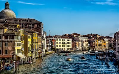 Veneza, Grand Canal, barcos, turismo, ver&#227;o, It&#225;lia, conceitos de viagens, bela cidade velha, a