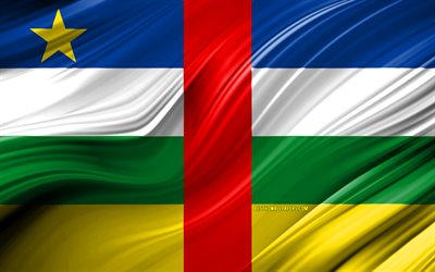 4k, Central African Republic flag, African countries, 3D waves, Flag of CAR, national symbols, CAR 3D flag, art, Africa, Central African Republic