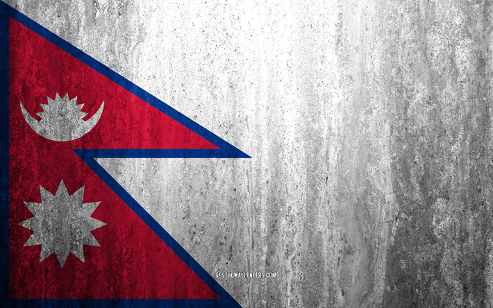 Flag of Nepal, 4k, stone background, grunge flag, Asia, Nepal flag, grunge art, national symbols, Nepal, stone texture