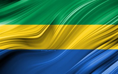 Gabon, ulusal semboller, Gabon 3D bayrak, sanat 4k, Anita bayrağı, Afrika &#252;lkeleri, 3D dalgalar, Bayrak, Afrika