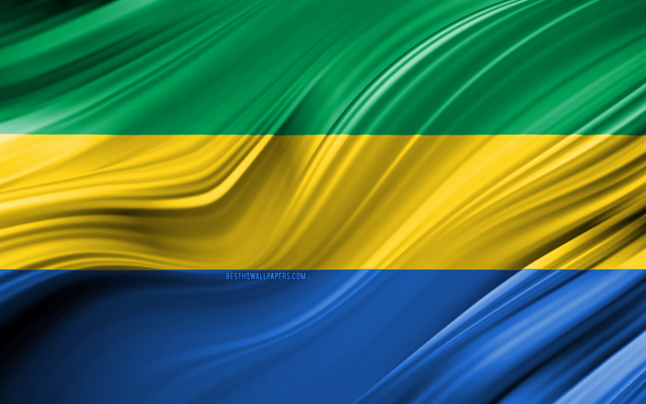 4k, Gab&#243;n bandera, los pa&#237;ses Africanos, 3D ondas, la Bandera de Gab&#243;n, los s&#237;mbolos nacionales, Gab&#243;n 3D de la bandera, el arte, &#193;frica, Gab&#243;n
