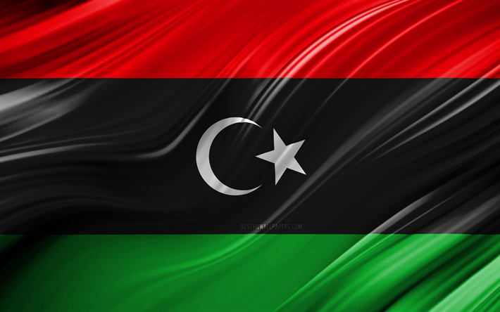 4k, Libyenne, les pays Africains, la 3D, les vagues, le Drapeau de la Libye, les symboles nationaux, la Libye 3D drapeau, de l&#39;art, en Afrique, en Libye