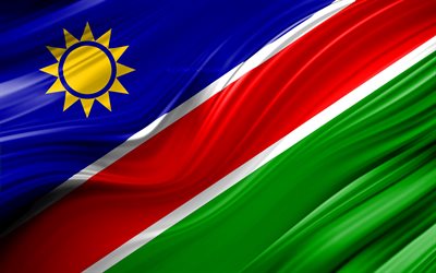 4k, Namibian flag, African countries, 3D waves, Flag of Namibia, national symbols, Namibia 3D flag, art, Africa, Namibia