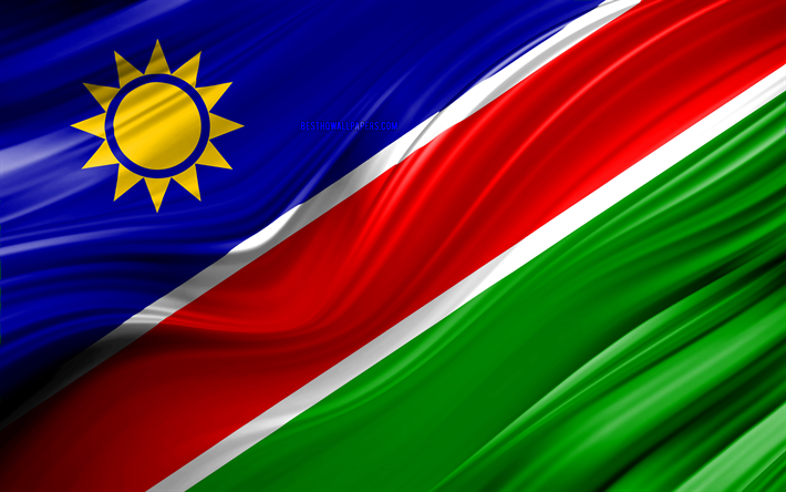 4k, ナミビアフラグ, アフリカ諸国, 3D波, 旗のナミビア, 国立記号, ナミビアの3Dフラグ, 美術, アフリカ, ナミビア